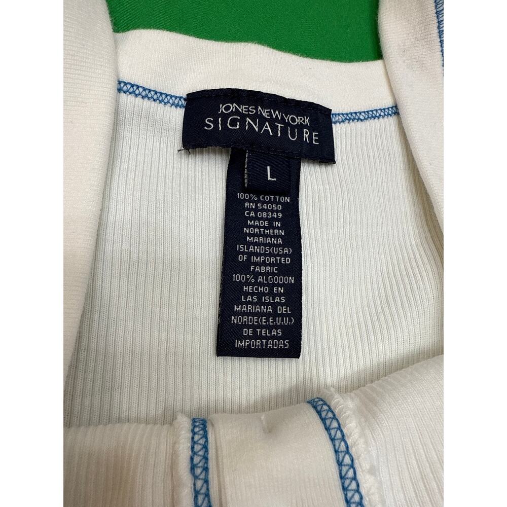 Jones New York women’s white ribbed cotton blue stitching Henley tank top L - Picture 3 of 11
